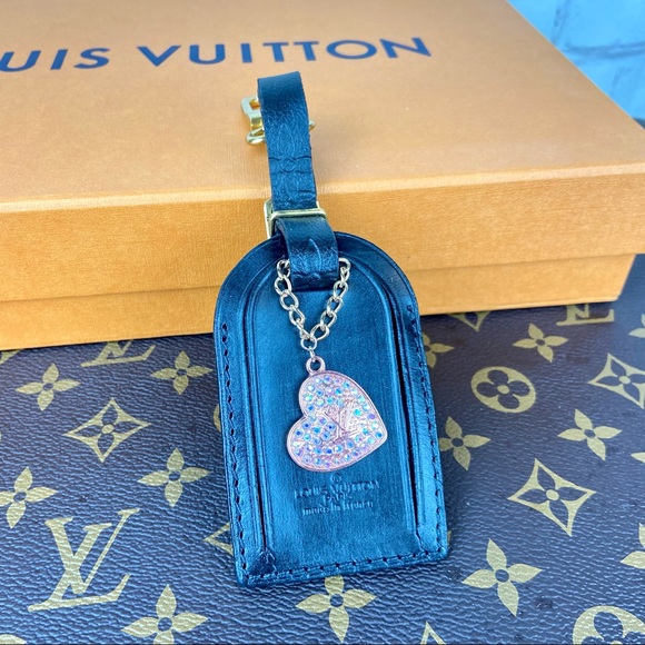 Louis Vuitton vintage painted leather luggage name tag with charm - Picture 1 of 6
